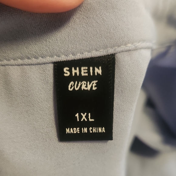 SHEIN Light Blue Button-Up Ruffle Blouse - Picture 3 of 4